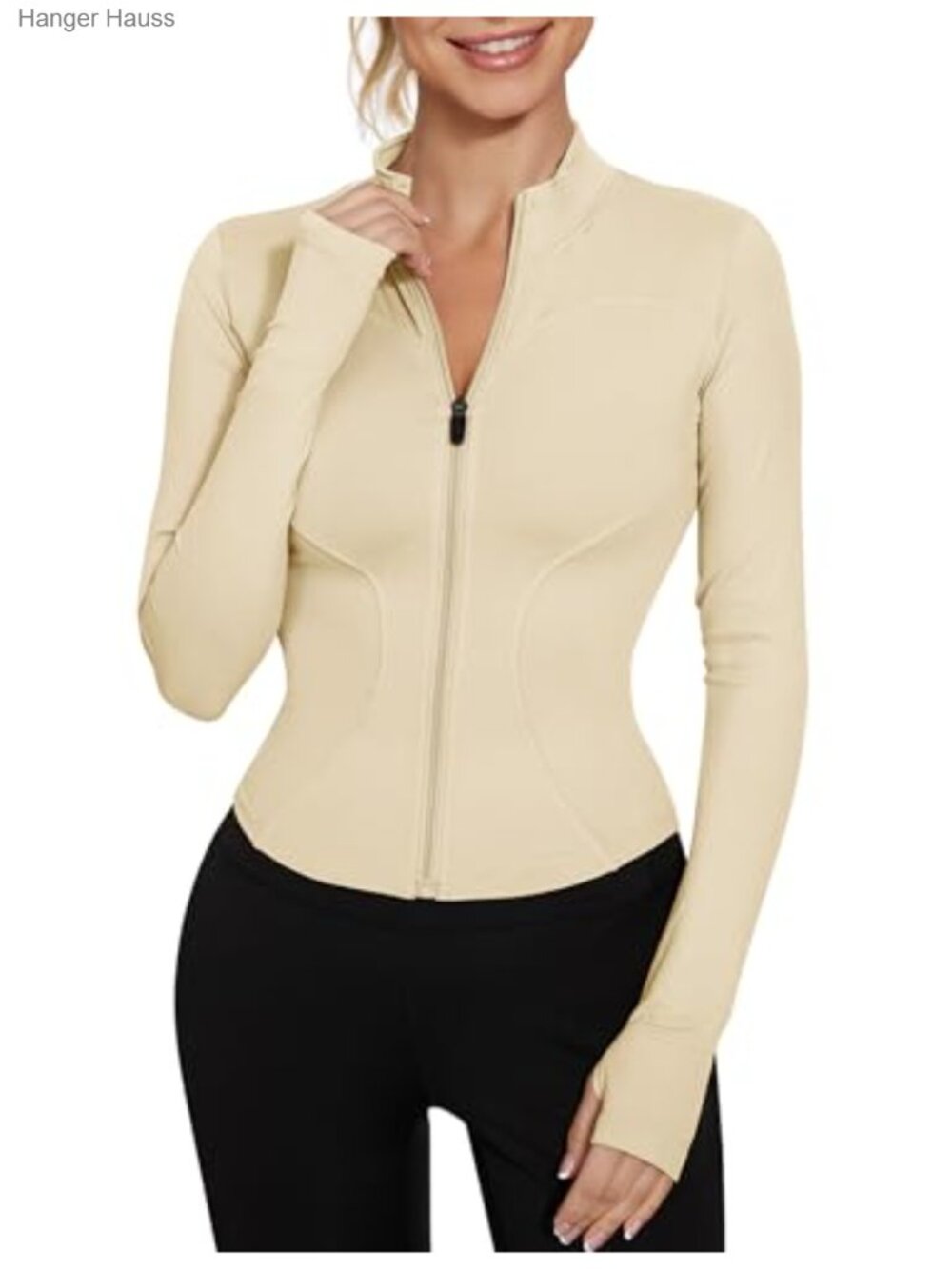 Cropped Zip Up Athletic Jacket with Thumb Holes - Lightweight High Stretch
